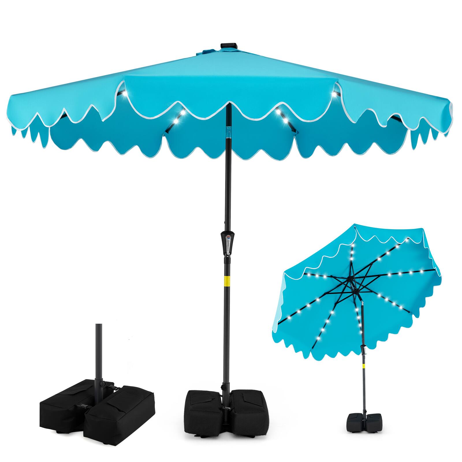 Alt View 9. Gymax - Gymax 9 FT Outdoor Patio Umbrella w/32 Solar LED Lights & Weighted Base Sandbags Turquoise - Green.