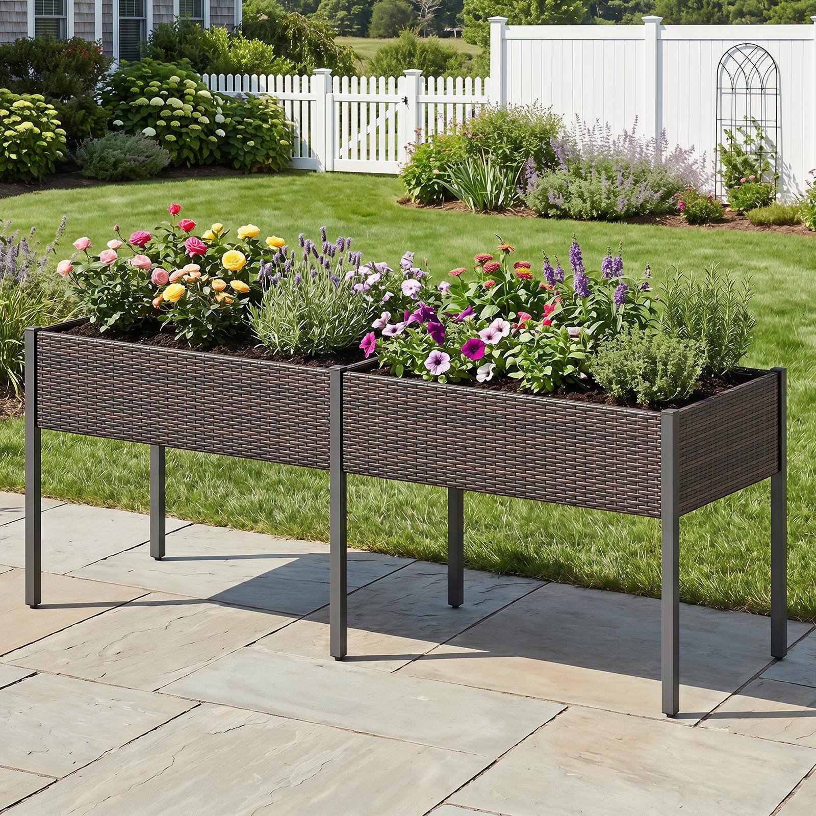 Alt View 3. Costway - Costway 6 x 2 FT Raised Garden Bed with Legs, Removable Liner for Vegetables, Flowers - Mixed Brown.