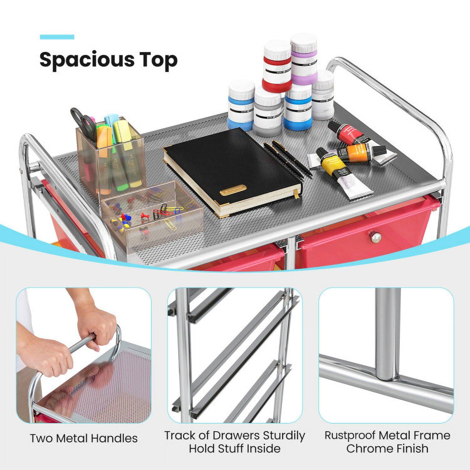 Spacious Top

- Two Metal Handles
- Track of Drawers Sturdily Hold Stuff Inside
- Rustproof Metal Frame Chrome Finish