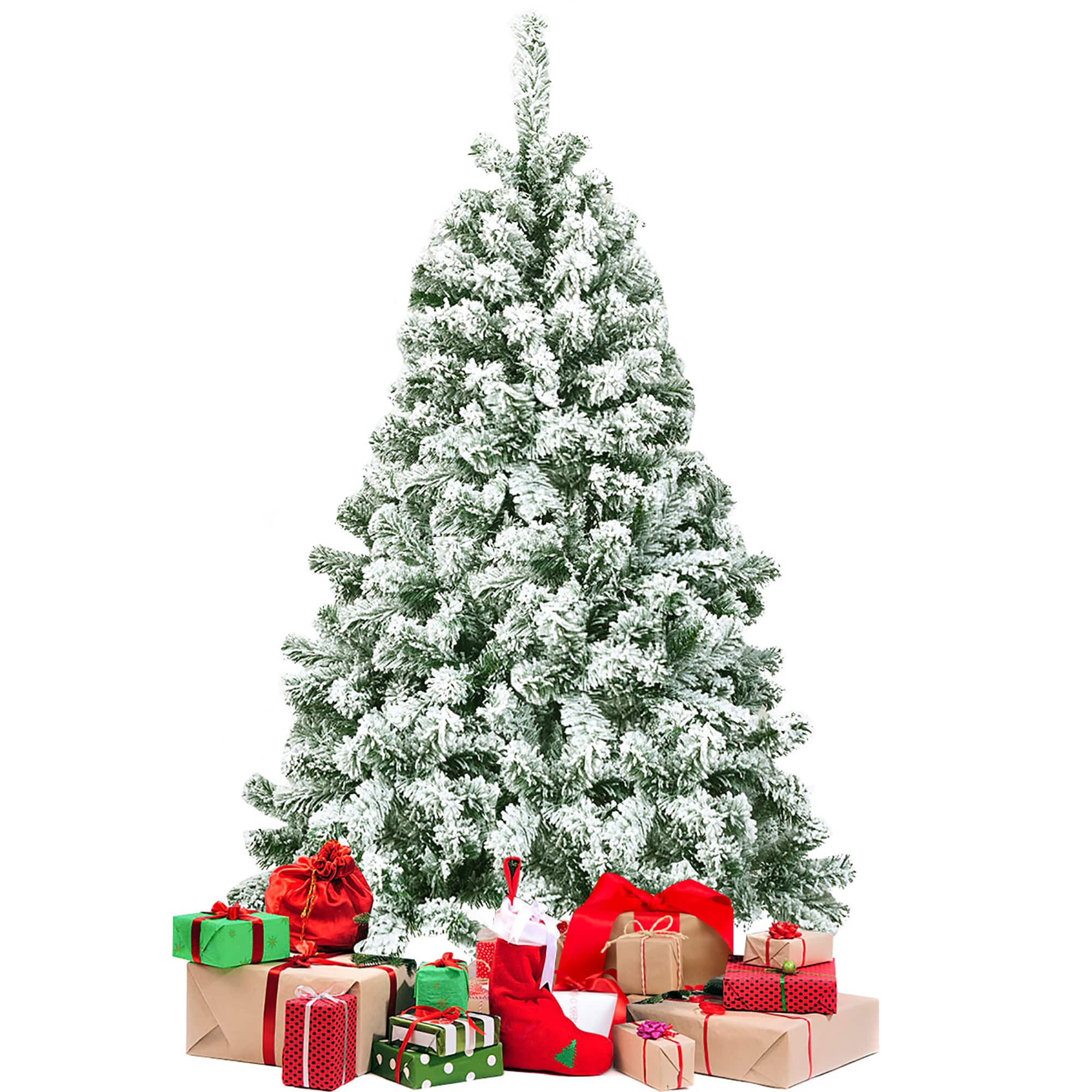 Costway 4.5FT Artificial Hinged Christmas Tree Snow Flocked Pine Tree w