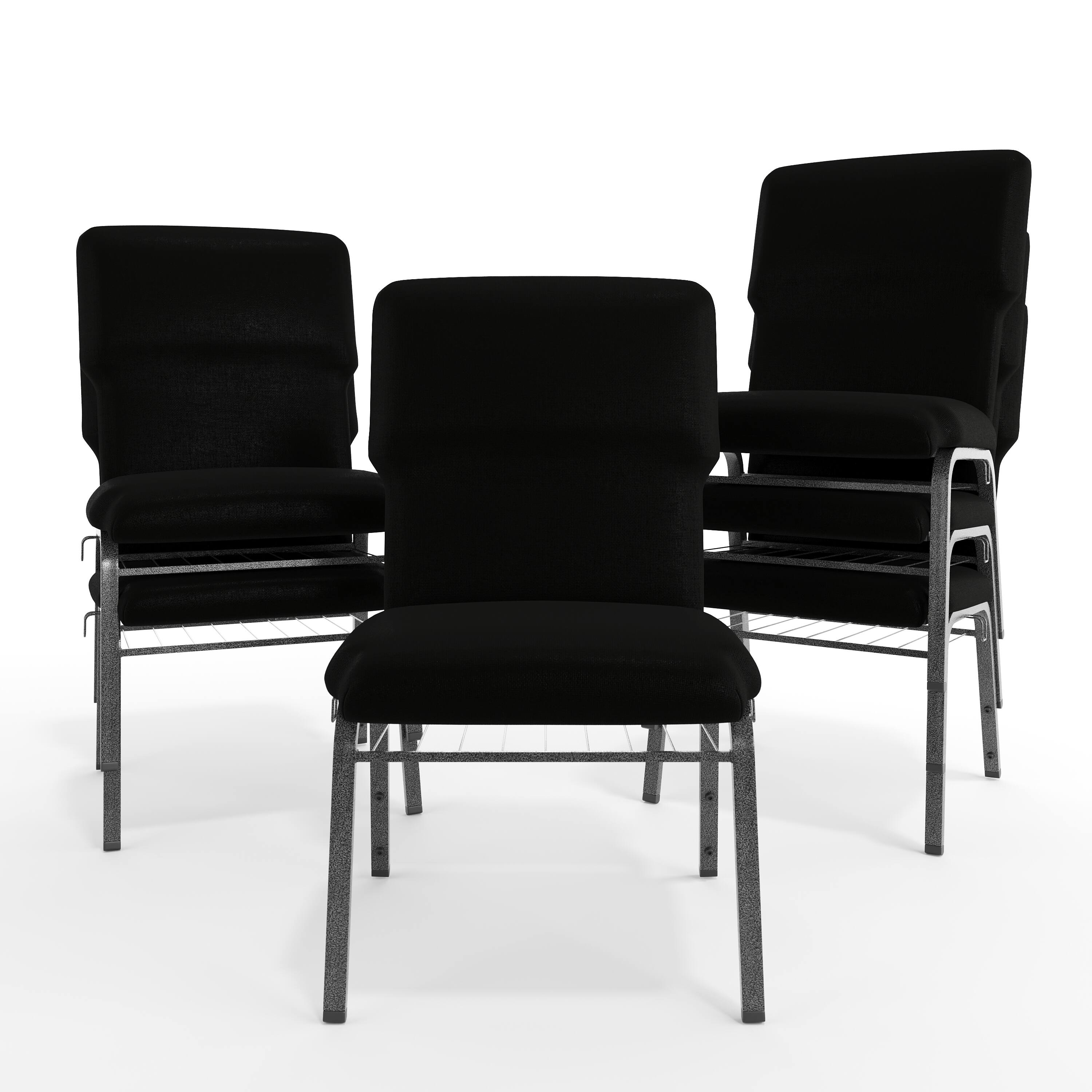 Alt View 10. Emma + Oliver - Discount Church Chair - 21 in. Wide - Black Fabric/Silver Vein Frame.
