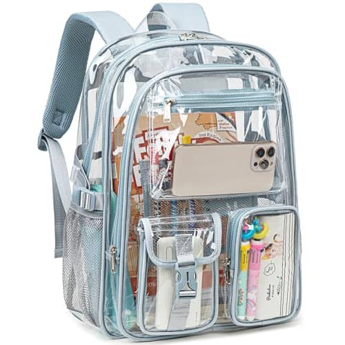 Live At Space - Large Clear Backpack For Women Heavy Duty Bookbag School Transparent - Baby Blue