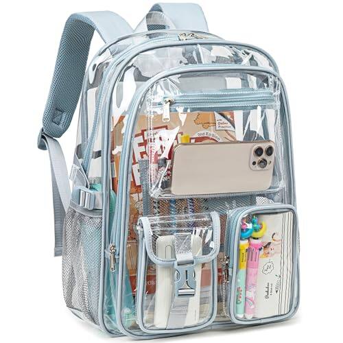 Front. Live At Space - Large Clear Backpack For Women Heavy Duty Bookbag School Transparent (baby Blue) - Baby Blue.