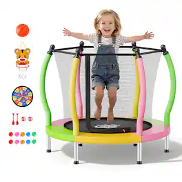 VEVOR - Trampoline for Kids, Toddler Mini Trampoline, 132 lbs Capacity Indoor Outdoor Play Toys with Enclosure Net - Colorful