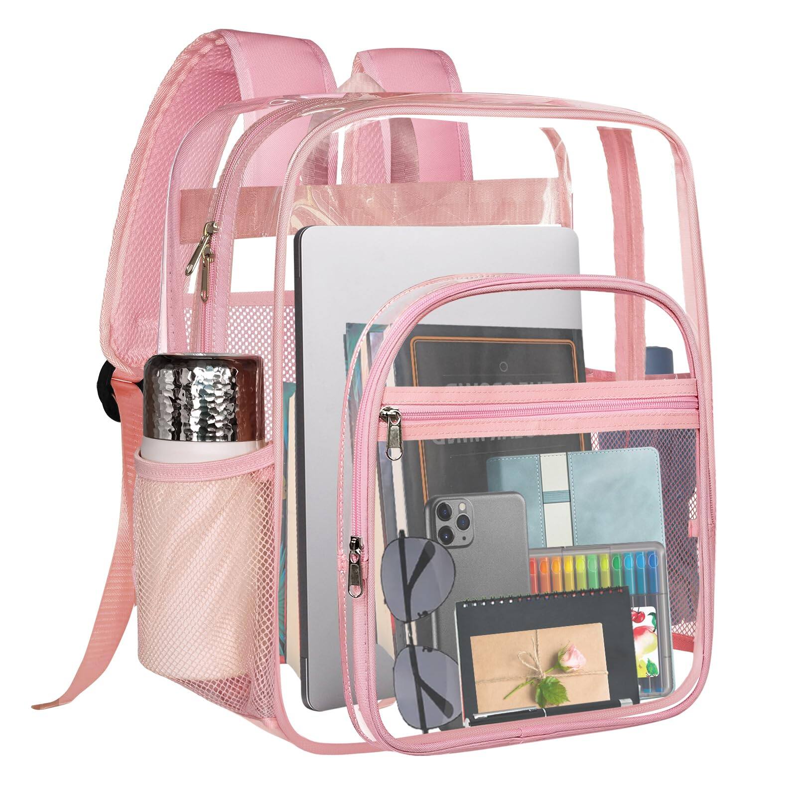 Front. Stamp n Camp - Clear Backpack Sturdy Shape Heavy Duty Large Transparent Casual Backpacks For Stadium Work  Travel (c-clear) - Pink.