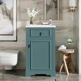 Boyel Living - 20 Inch Green Bathroom Vanity with Ceramic Sink Soft Close Door Adjustable U-Shaped Shelf Door Storage Rack - Gray