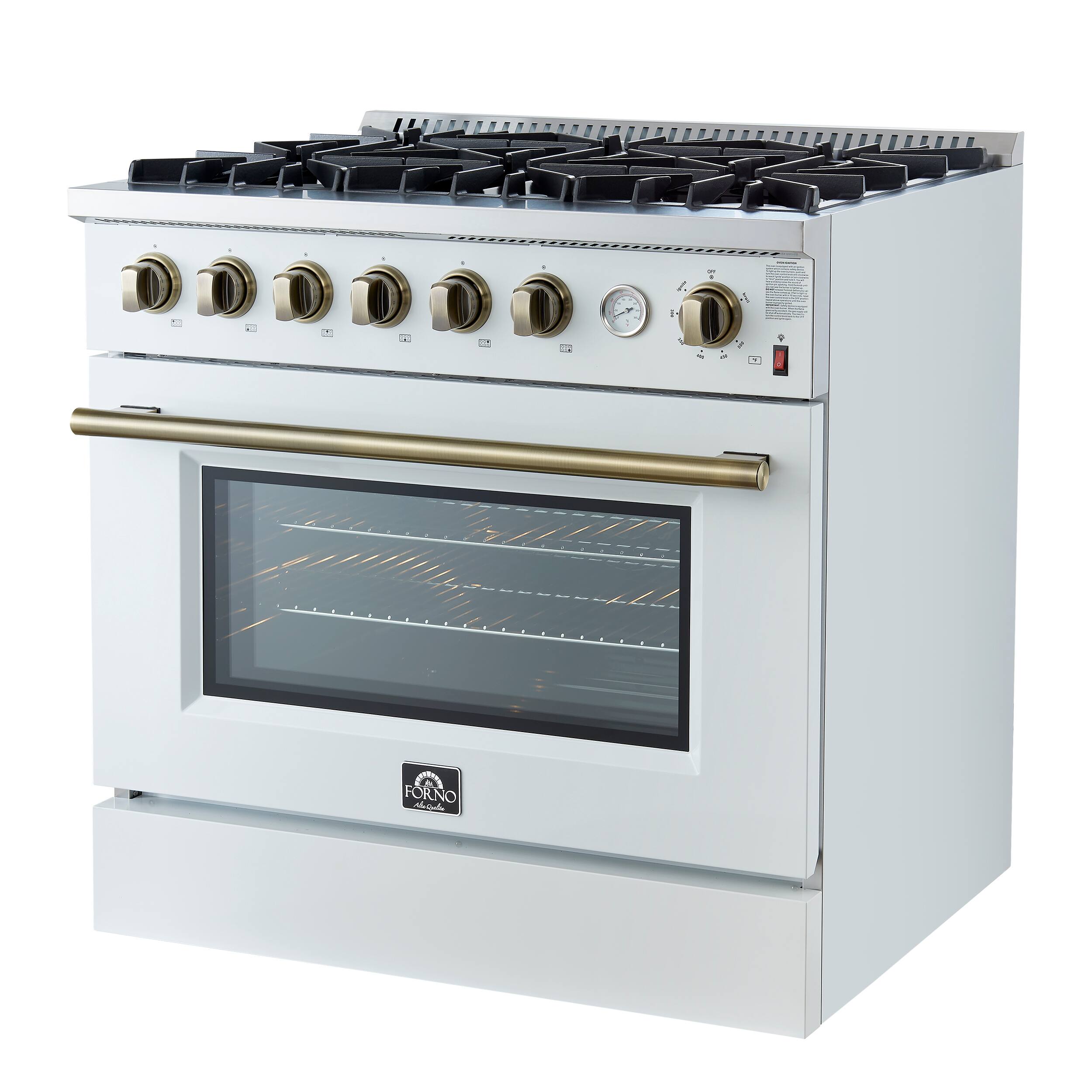 Angle. Forno Appliances - Marco 5.36 Cu. Ft. Freestanding Gas Convection Range with Hidden Bake Element - White.