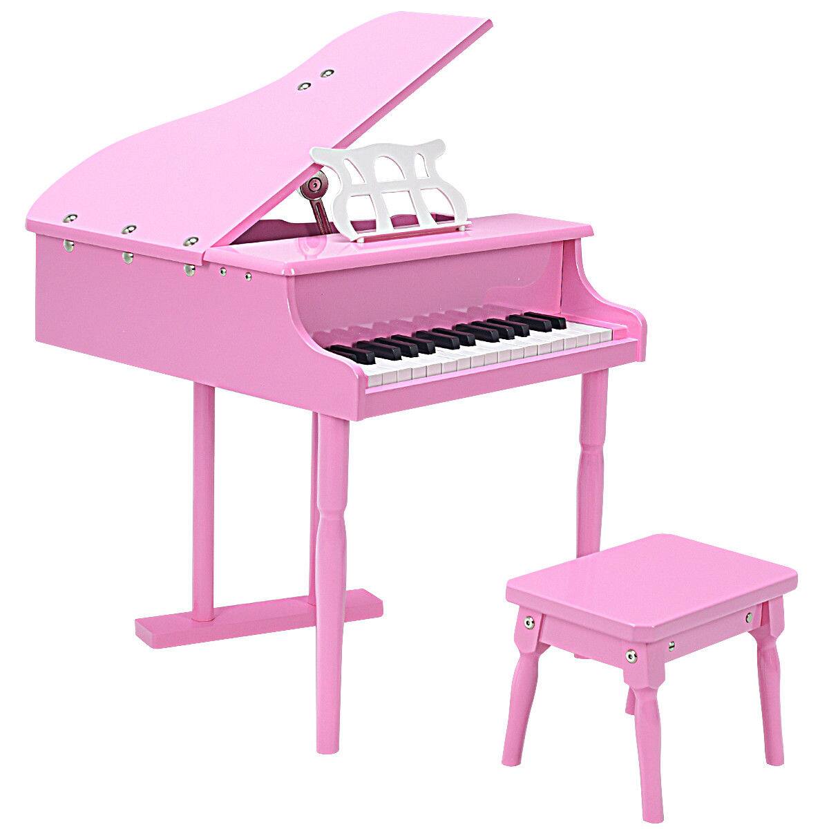 Front. Costway - Children 30 Key Toy Grand Baby Piano with Kids Bench Wood - Pink.