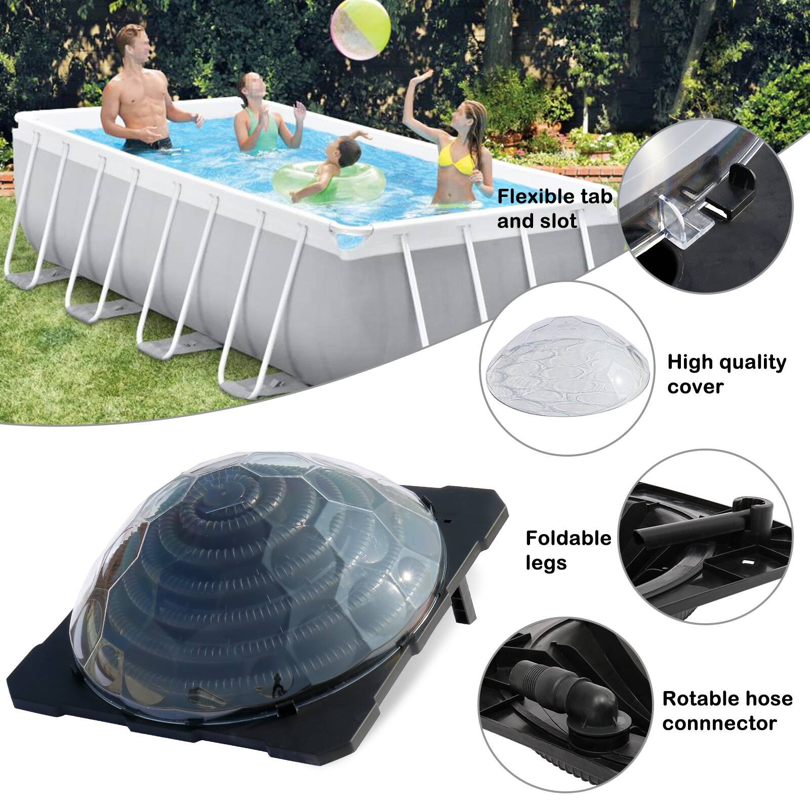 Alt View 2. Winado - Solar Pool Heater for Above Ground Inground Pool Warmers Equipment for Outdoor - Black.
