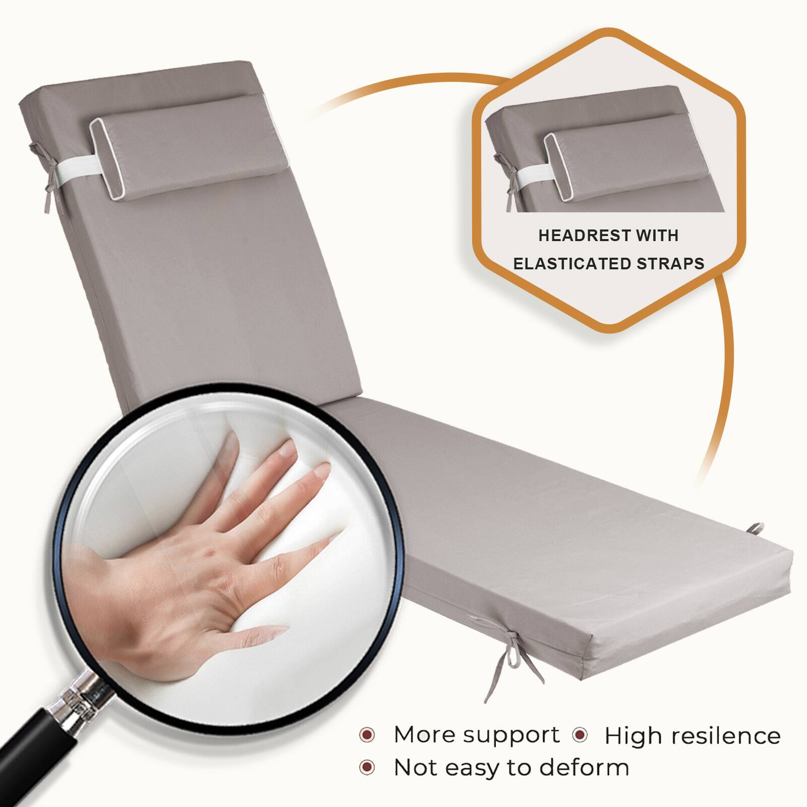 HEADREST WITH ELASTICATED STRAPS

- More support
- High resilience
- Not easy to deform