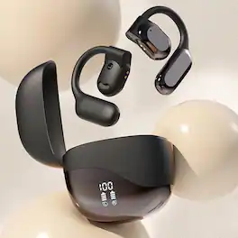 SKRAN - Open Ear Earbuds Wireless Bluetooth Headphones - Air Conduction, Headsets with LED Digital Display Charging Case - Black