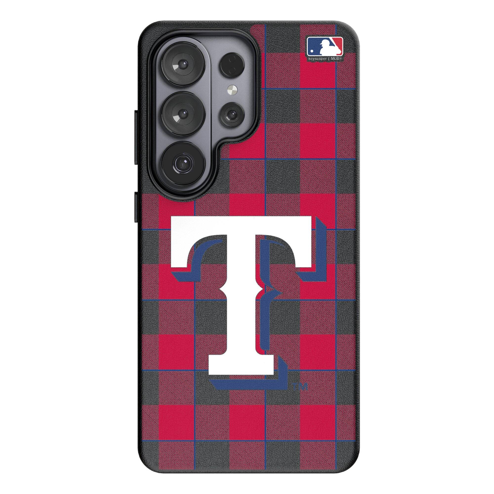 Front. Keyscaper - Texas Rangers Plaid Galaxy Magnetic Bump Case - S25 - Black.