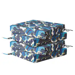 Peace Nest - Waterproof Outdoor Chair Cushions Set of 4 with Ties for Patio - 18.5x16x3 - Square Corner - Blue wave