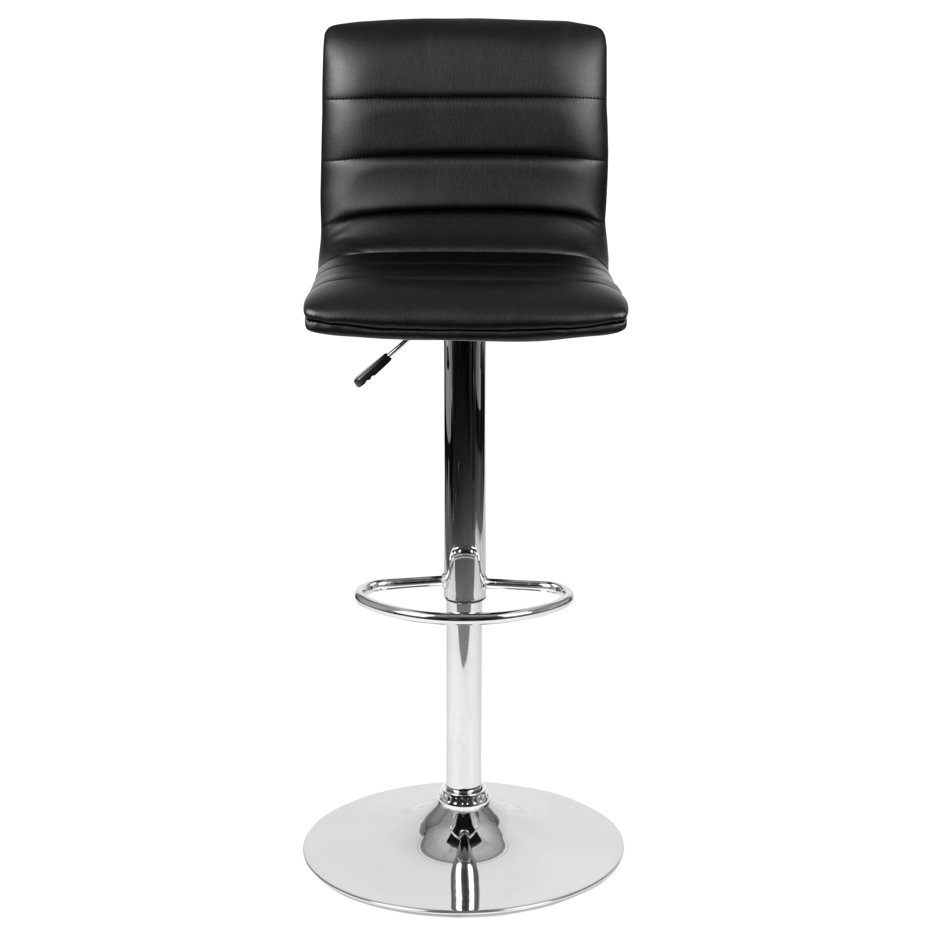 Alt View 3. Emma + Oliver - Modern Vinyl Adjustable Height Barstool with Horizontal Stitch Back, Set of 2 - Black Vinyl/Chrome Frame.