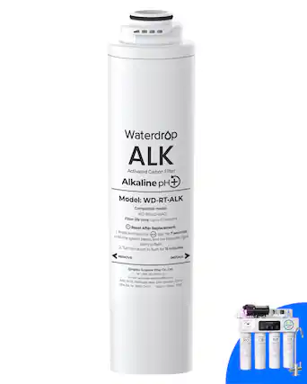 Waterdrop ALK Activated Carbon Filter Alkaline pH+
Model: WD-RT-ALK
Compatible model: WD-RT44D-WAD
Filter life time: Up to 12 months
1. Reset After Replacement:
Press and hold the ALK sign for 7 seconds until the system beeps, and the indicator light starts to flash.
2. Turn on the faucet to flush for 15 minutes.
Qingdao Ecopure Filter Co. Ltd.
Tel: 1-888-352-3558
E-mail: service@waterdropfilter.com
Add: No.13, Yishengbai Road, Jimo, Qingdao, China
EPA Est. No. 95301-CHN-1
Made in China
REMOVE
INSTALL
RO - CB - ALK - CF