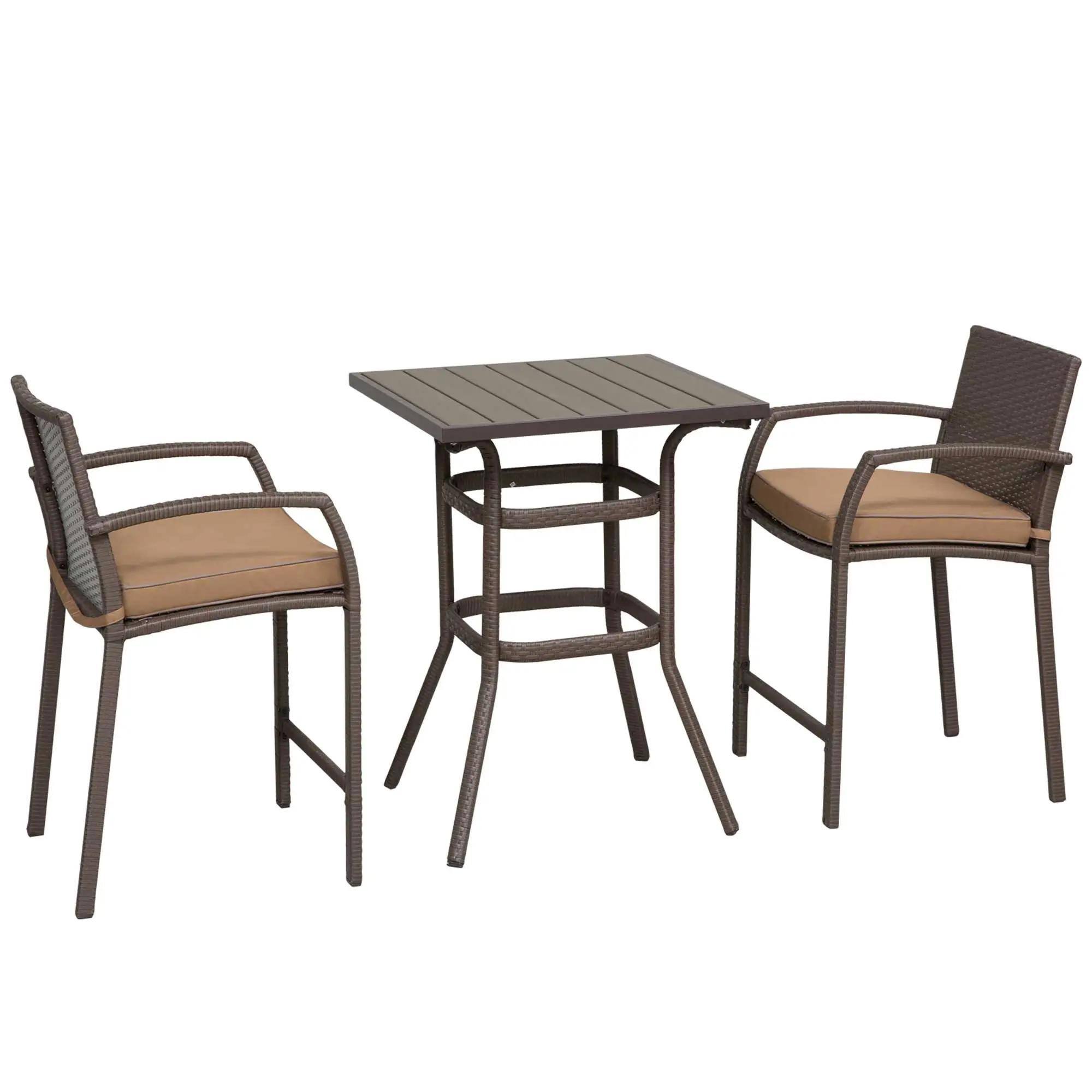 Front. Spaco - Spaco 3 PCS Rattan Wicker Bar Set with Wood Grain Top Table and 2 Bar Stools - Brown.