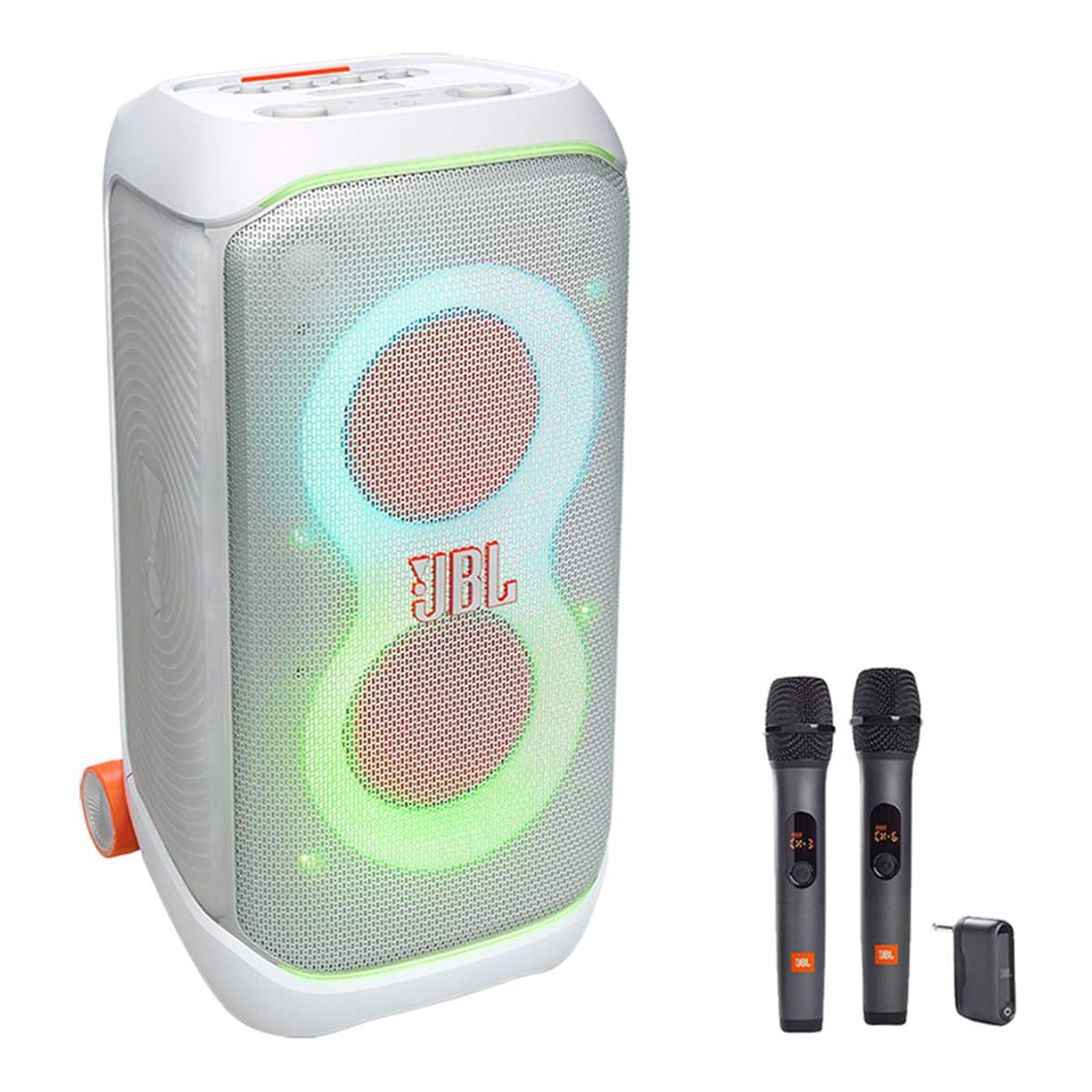 JBL - PartyBox Stage 320 Portable Party Speaker with Wireless Two Microphone System - White