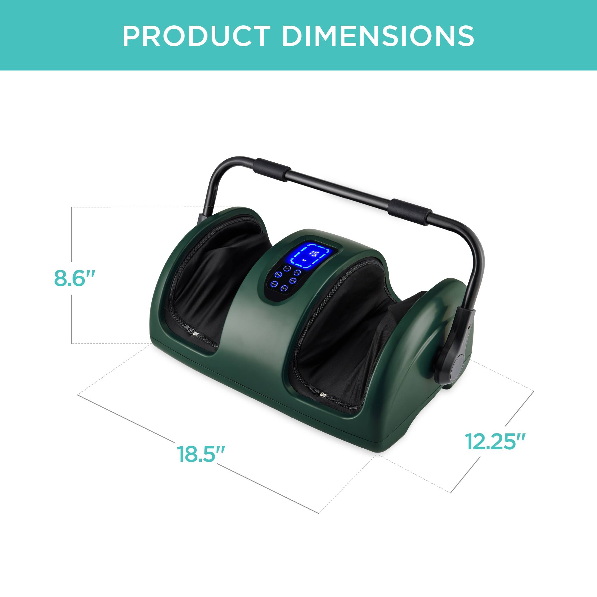 The corrected text is:

PRODUCT DIMENSIONS: 8.6" x 18.5" x 12.25"