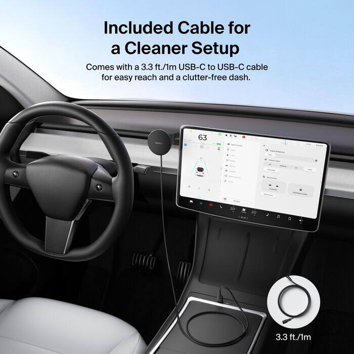 Included Cable for a Cleaner Setup  
Comes with a 3.3 ft./1m USB-C to USB-C cable for easy reach and a clutter-free dash.