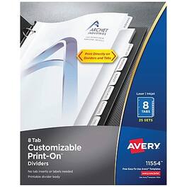 Avery - Print-On Paper Dividers, 8 Tabs, 25 Sets/Pack - White