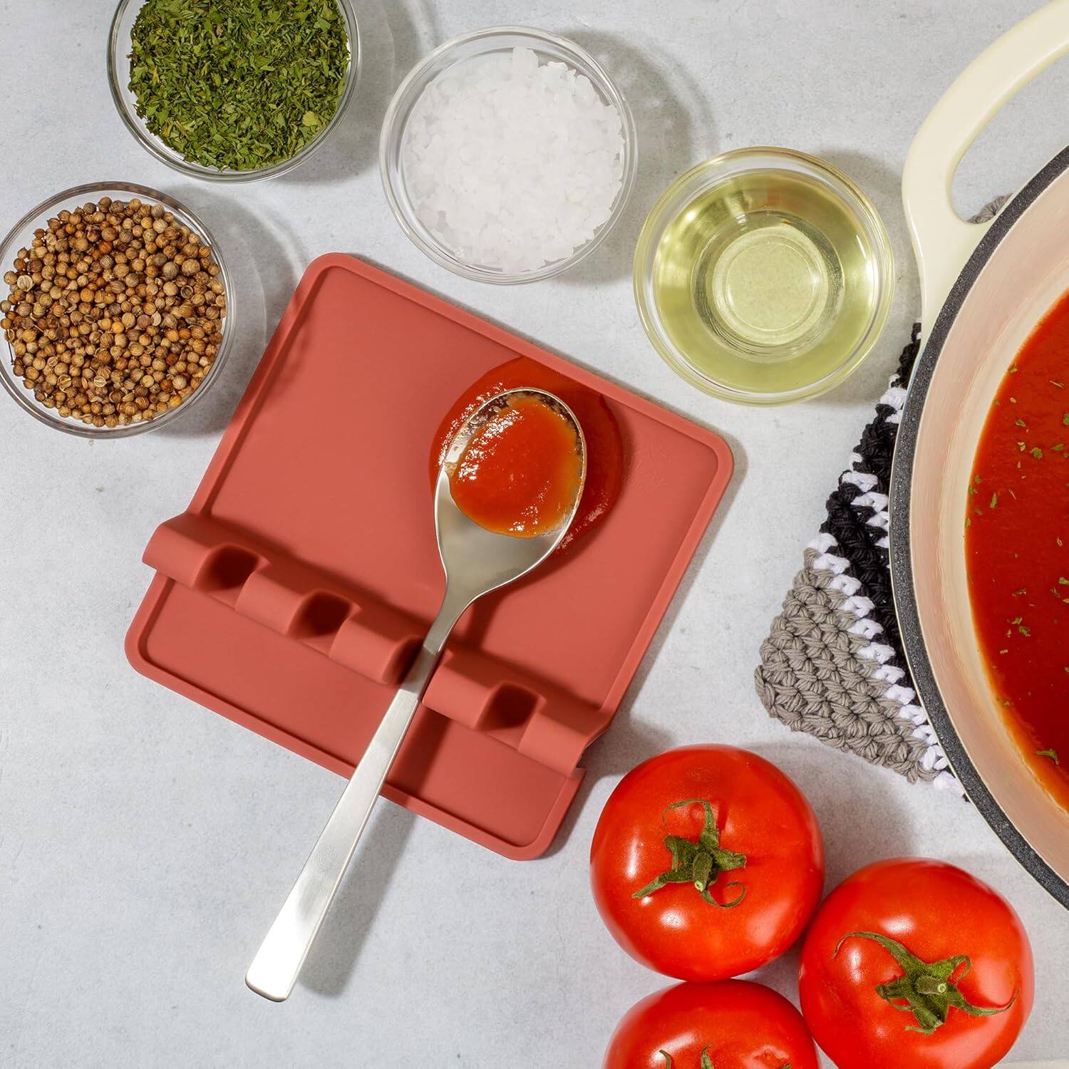 Alt View 2. Zulay Kitchen - Zulay Kitchen Silicone Utensil Rest with Drip Pad for Multiple Utensils - Heat-Resistant & Spoon Holder for Stove Top - Canyon Rose.