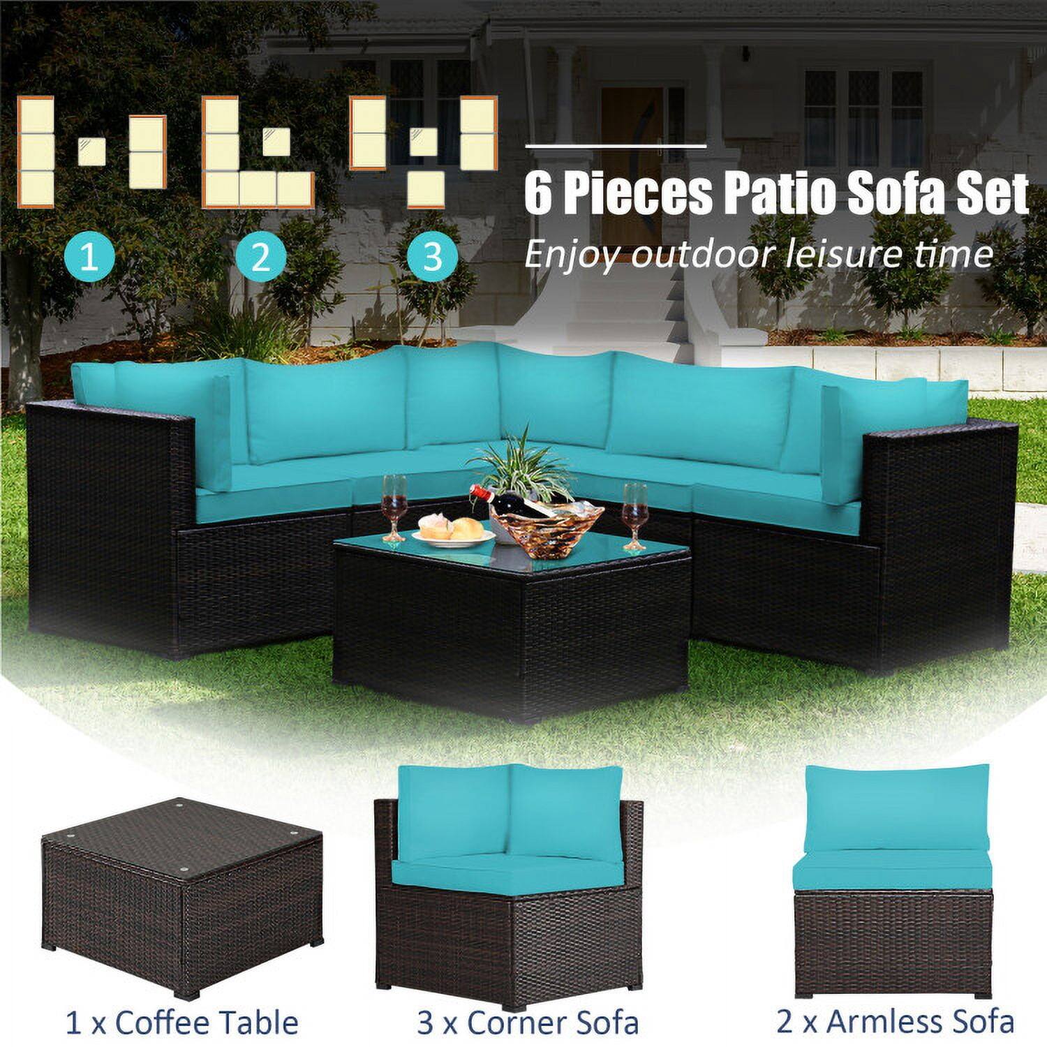 6 Pieces Patio Sofa Set  
Enjoy outdoor leisure time  

1 x Coffee Table  
3 x Corner Sofa  
2 x Armless Sofa