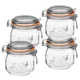 Le Parfait - Super Jar - 500ml French Glass Canning Jar w/Round Body, Airtight Rubber Seal & Glass Lid, 16oz/Pint (Pack of 4)