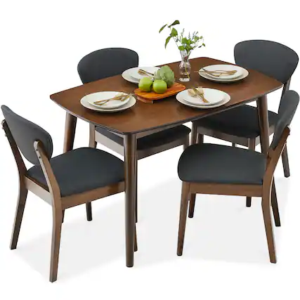Front. Best Choice Products - 5-Piece Wooden Mid-Century Modern Dining Set w/ 4 Chairs, Padded Seat & Back - Walnut/Charcoal.