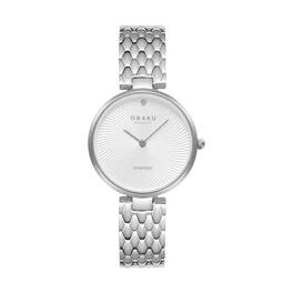 Obaku - Diamant Women's Stainless Analog Watch with White Dial and Diamond Marker, Link Bracelet, Quartz Movem - Steel