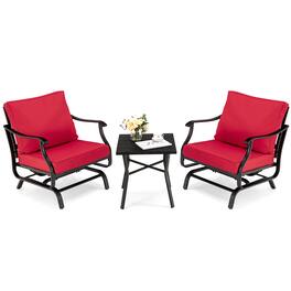 Costway - 3PCS Patio Rocking Bistro Set Cushioned Chair Armrest Side Table Red - Black,Red