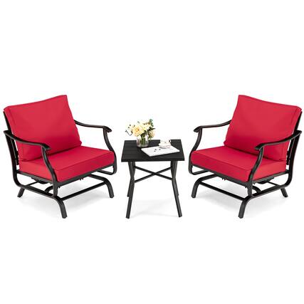 Front. Costway - Costway 3PCS Patio Rocking Bistro Set Cushioned Chair Armrest Side Table Red - Black,Red.