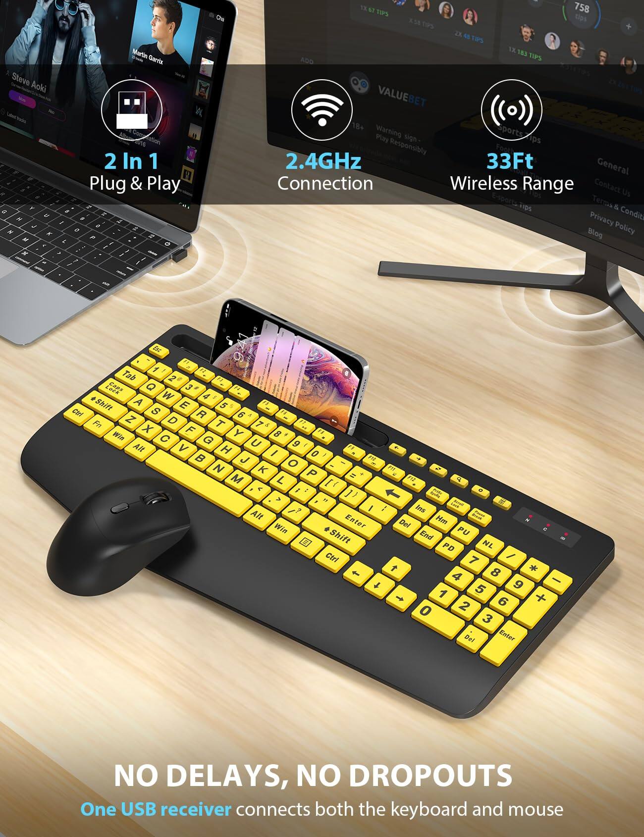 Martin Garrix Steve Aoki - W ation 2 In 1 Plug & Play

2.4GHz Connection

33Ft Wireless Range

NO DELAYS, NO DROPOUTS

One USB receiver connects both the keyboard and mouse