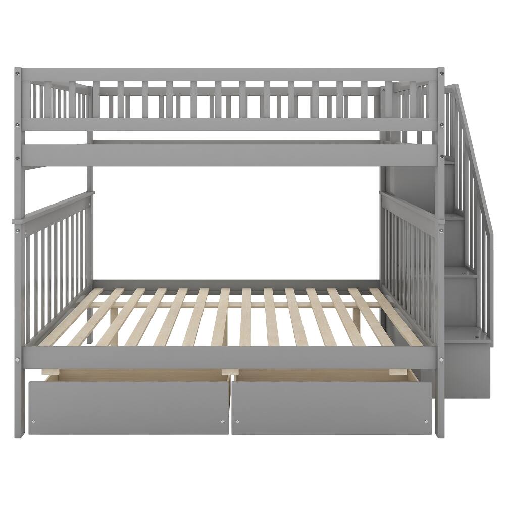 Alt View 3. Loheer - Loheer Full Over Full Bunk Bed with Drawers, Gray Pine Wood Bunk Bed with Storage and Ladder, 250lb Capacity - Gray.