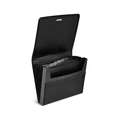 Front. Staples - Plastic Accordion File, 7-Pocket, Letter Size, Black - Black.