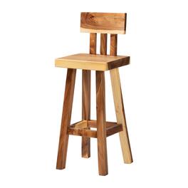 bali & pari - Luli Suar Wood Bar Stool - Handcrafted Solid Wood Stool with Backrest, Rustic Modern Seating for Kitchen or Bar Area - Natural Brown