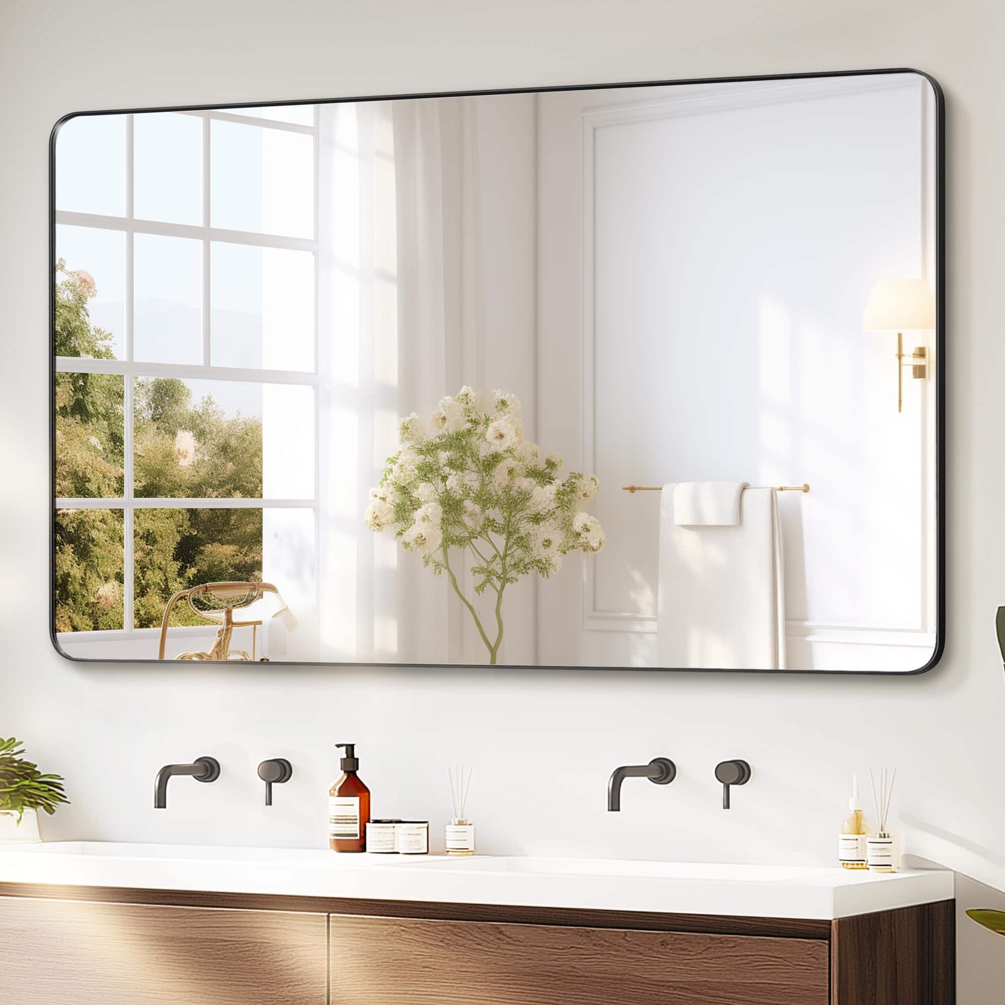 Skar Audio - Bathroom Framed For Over Sink High definition Vanity Versatile Hangs Horizontally Or Vertically 40x28 - Rect Black 50"L x 30"W
