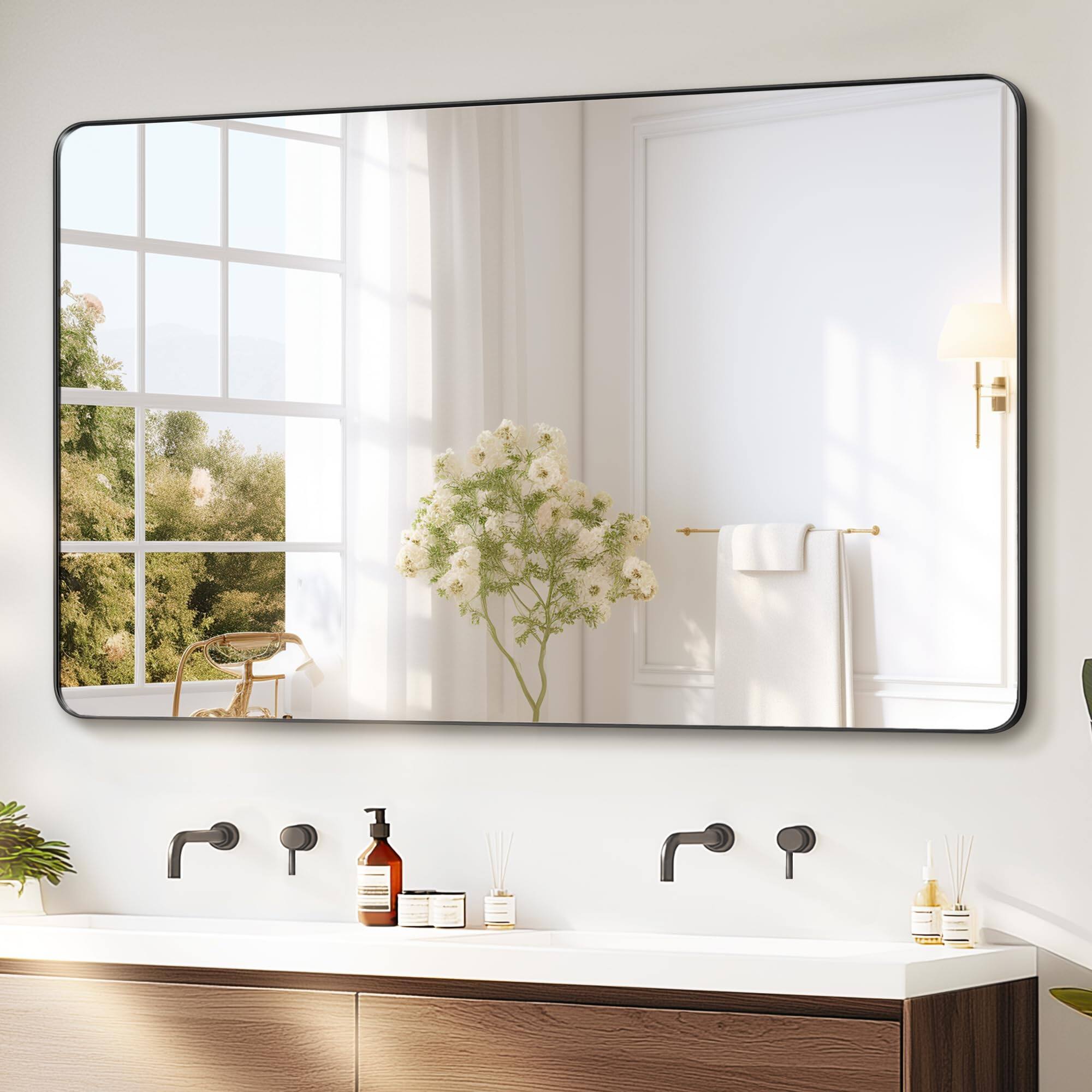 Skar Audio - Bathroom Framed For Over Sink High definition Vanity Versatile Hangs Horizontally Or Vertically 40x28 - Rect Black 50"L x 30"W