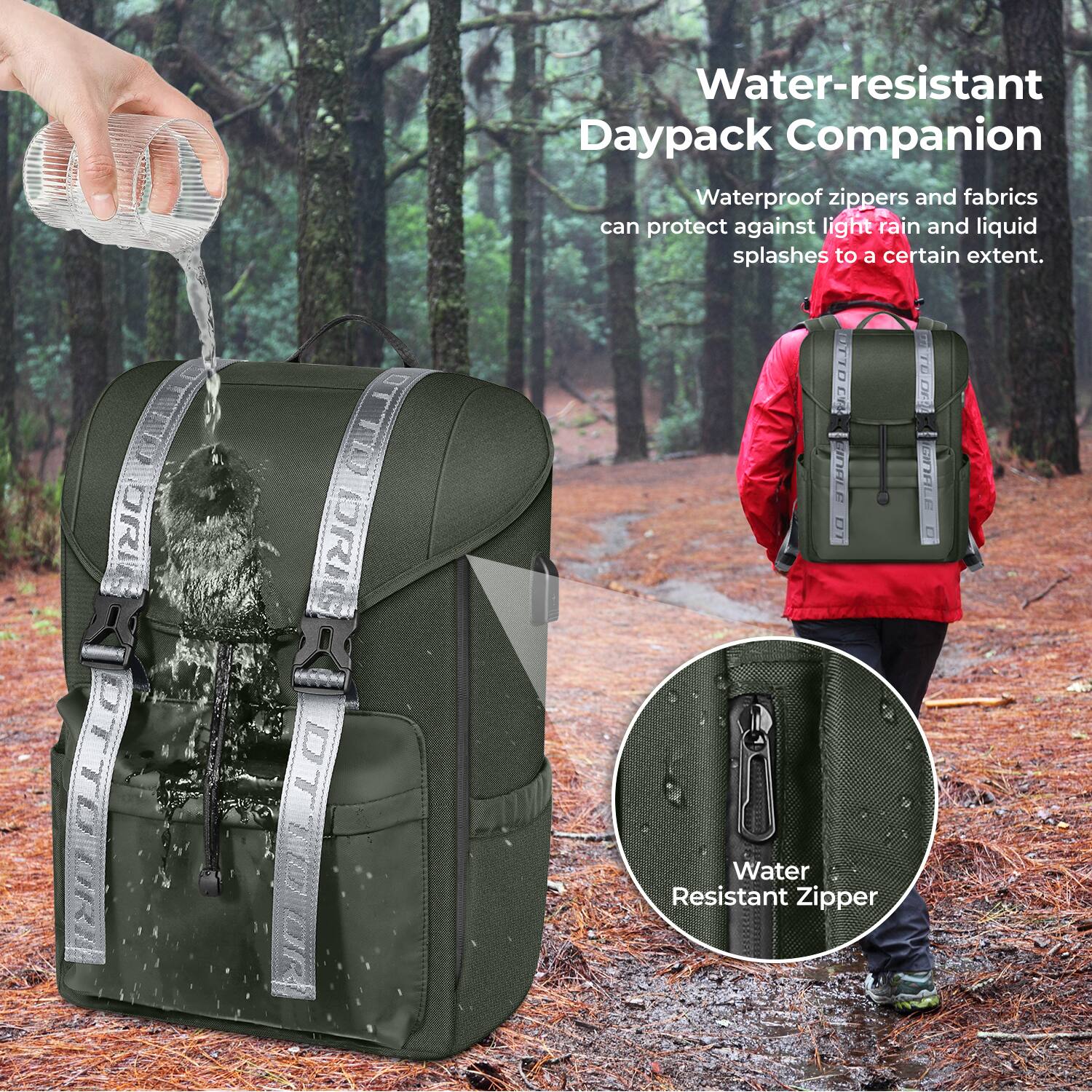 Water-resistant Daypack Companion

Waterproof zippers and fabrics can protect against light rain and liquid splashes to a certain extent.

Water Resistant Zipper