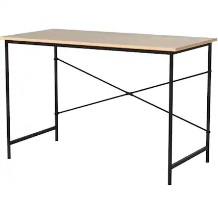 Front. SlickBlue - Oak Wood Top Modern Computer Desk with Black Metal Frame for Home Office - Oak, Black.