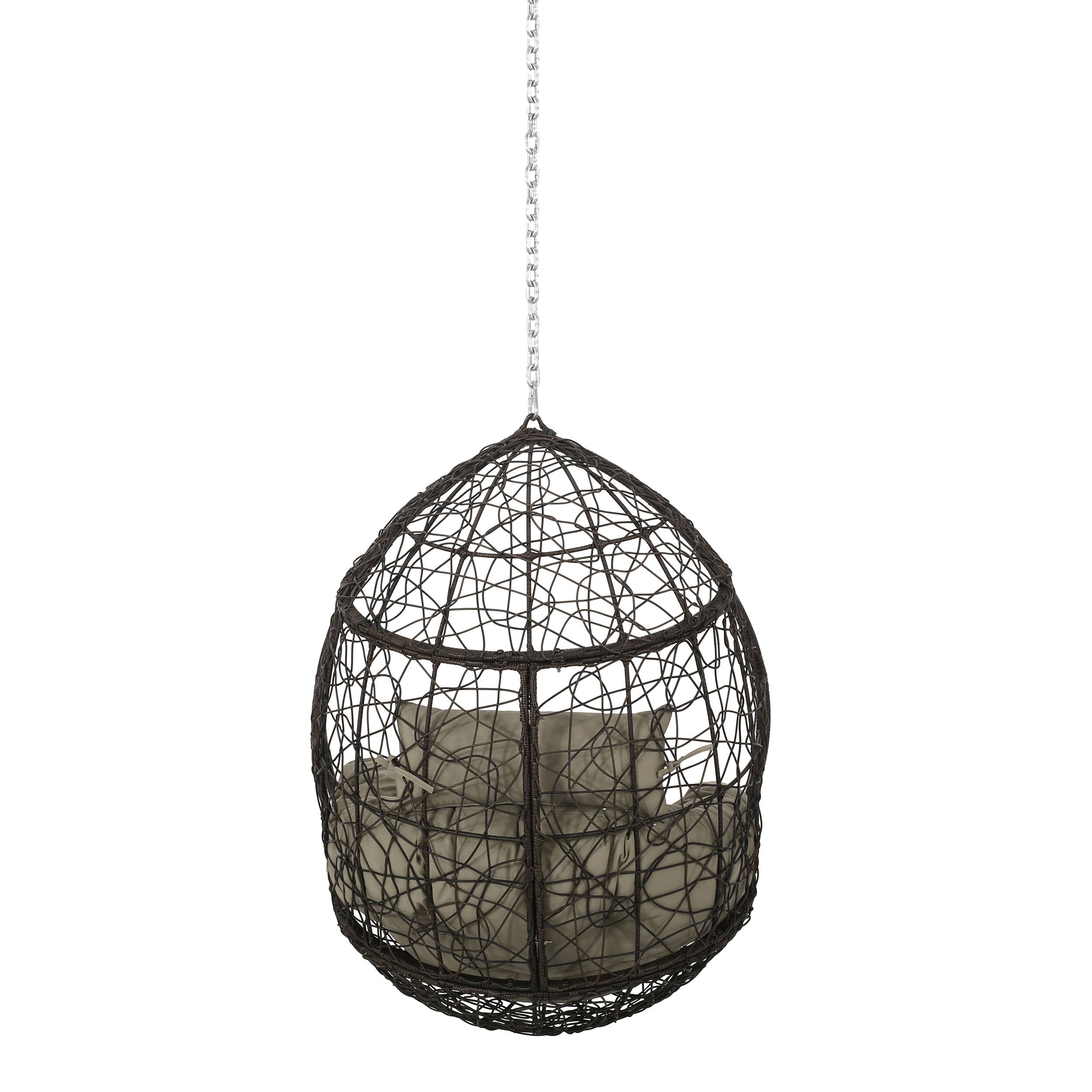 Back. Mondawe - Swing Chair with Water-Resistant Cushions and 8FT Chain - Khaki+Brown.