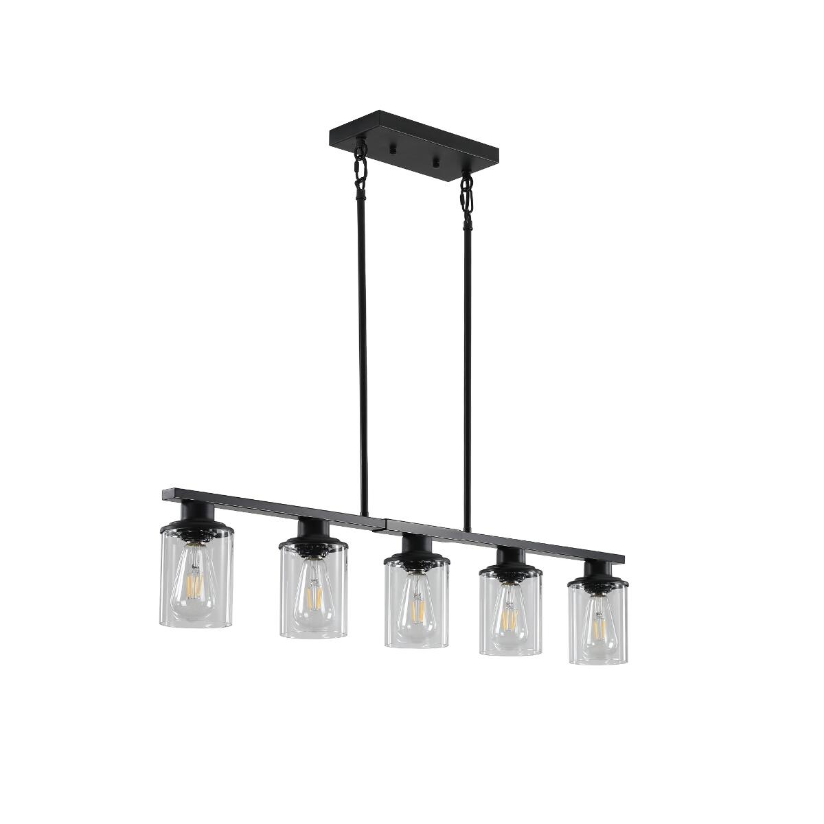 Alt View 5. Loheer - Loheer 37 inch 5 Light Chandelier Matte Black Iron Frame with Clear Glass Shades for Dining Room or Kitchen Island.