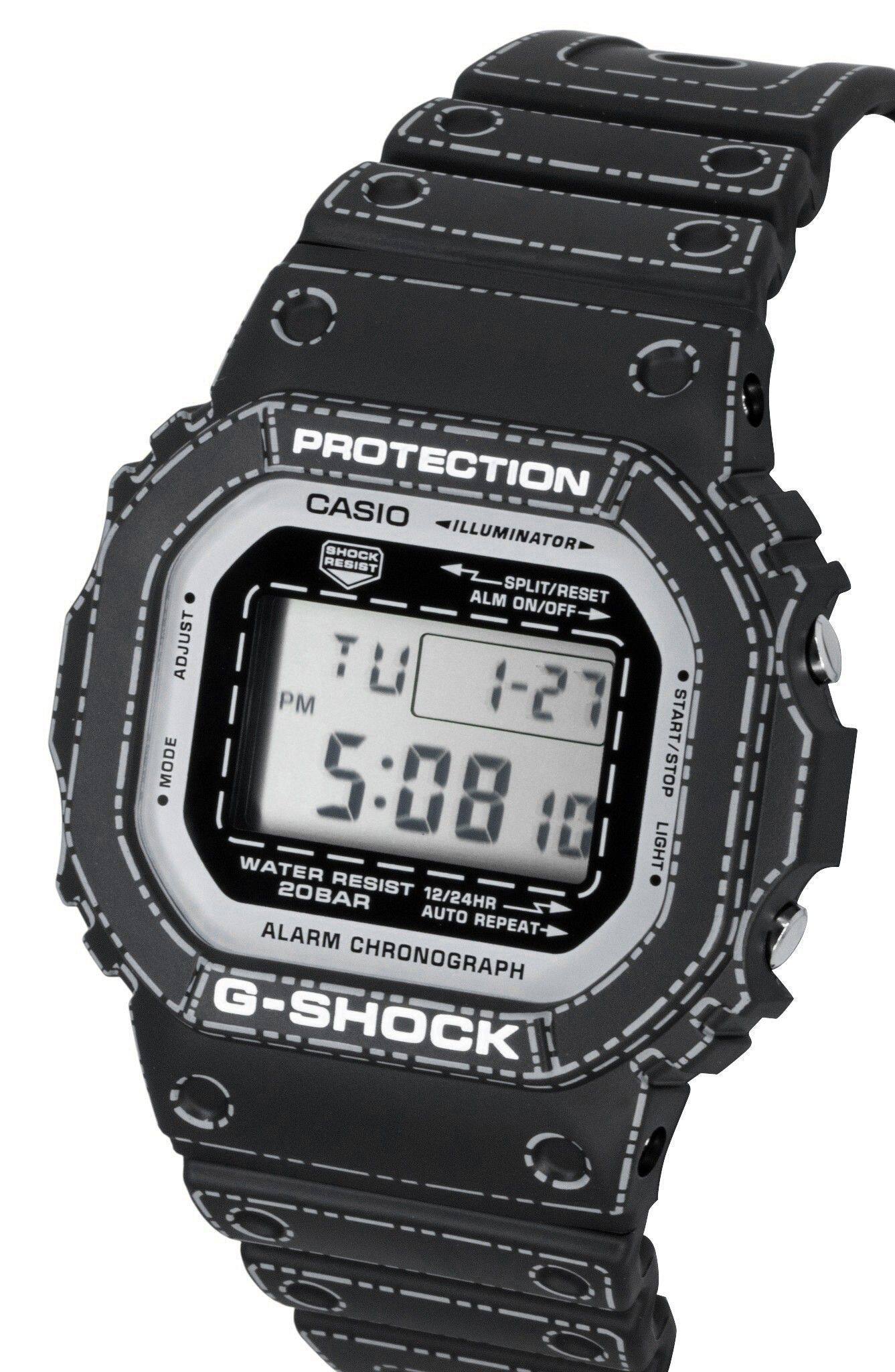 PROTECTION  
CASIO  
ILLUMINATOR  
SHOCK RESIST  
ALM  
SPLIT/RESET  
ON/OFF  
ADJUST  
TU  
PM  
1-27  
MODE  
5:08  
START/STOP  
STOP  
LIGHT  
WATER RESIST  
20BAR  
12/24HR  
AUTO REPEAT  
ALARM  
CHRONOGRAPH  
G-SHOCK