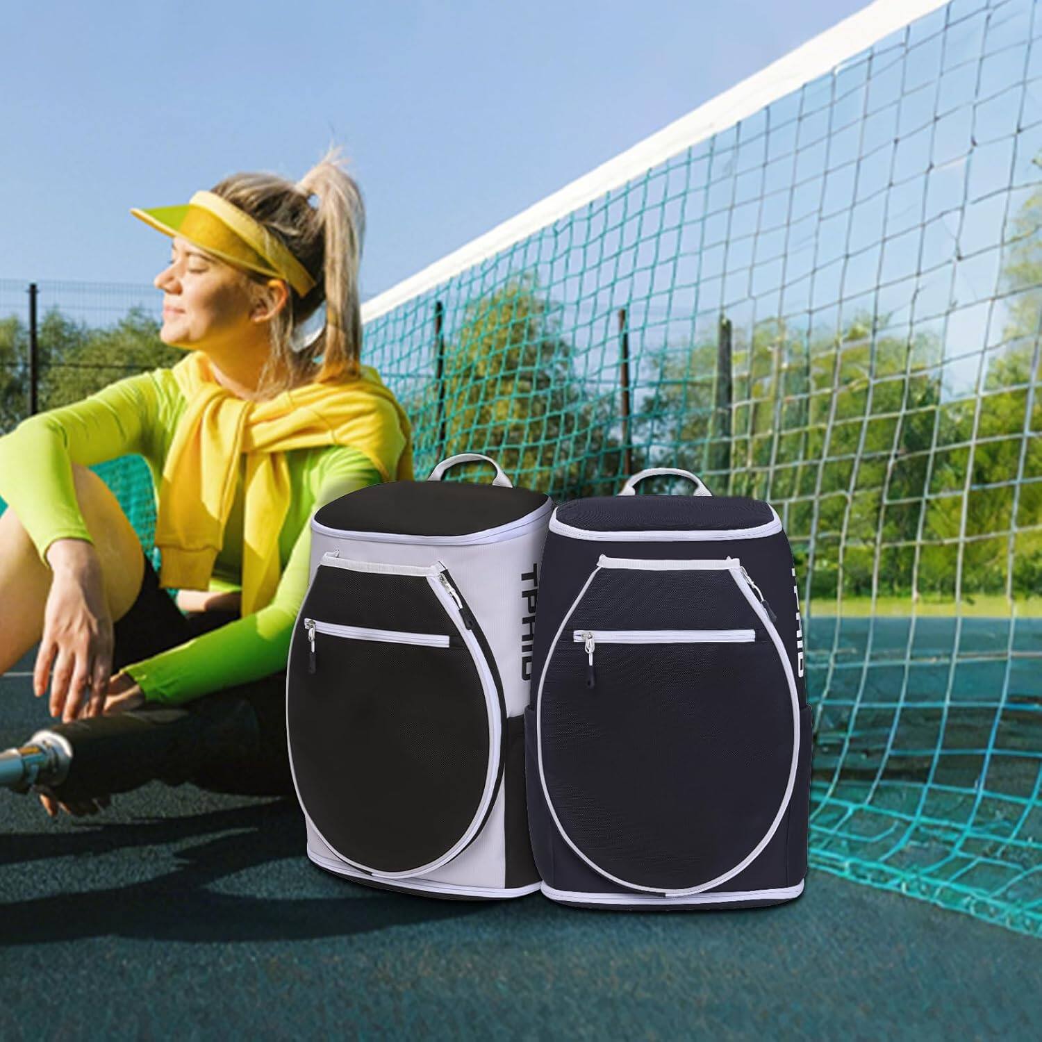 Alt View 6. Wikistore - WIKISTORE Tennis Backpack for Men Women 2 Rackets with Shoe Compartment for Tennis Pickleball Badminton - Black.