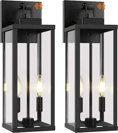 Front. Nordic Hygge - 18” Upgraded Motion Sensor Outdoor Wall Lights, Dusk to Dawn Porch Lights Outdoor Wall Sconces, 3 Lighting Modes - Black.