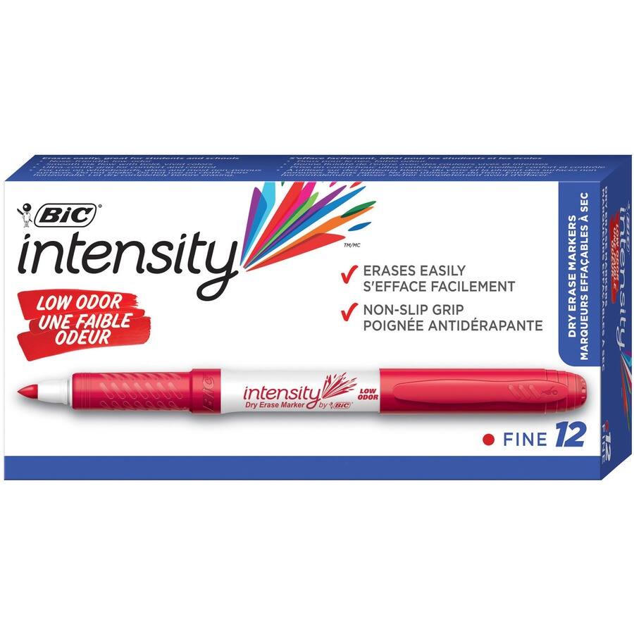 SEC BiC intensity TM/MC ERASES EASILY MARKERS EFFACABLES S'EFFACE FACILEMENT LOW ODOR NON-SLIP GRIP ERASE UNE FAIBLE POIGNE ANTIDRAPANTE DRY MARQUEURS ODEUR EIC LOW intensity Erase Marker ODOR Dry by BC FINE 12 N2RS