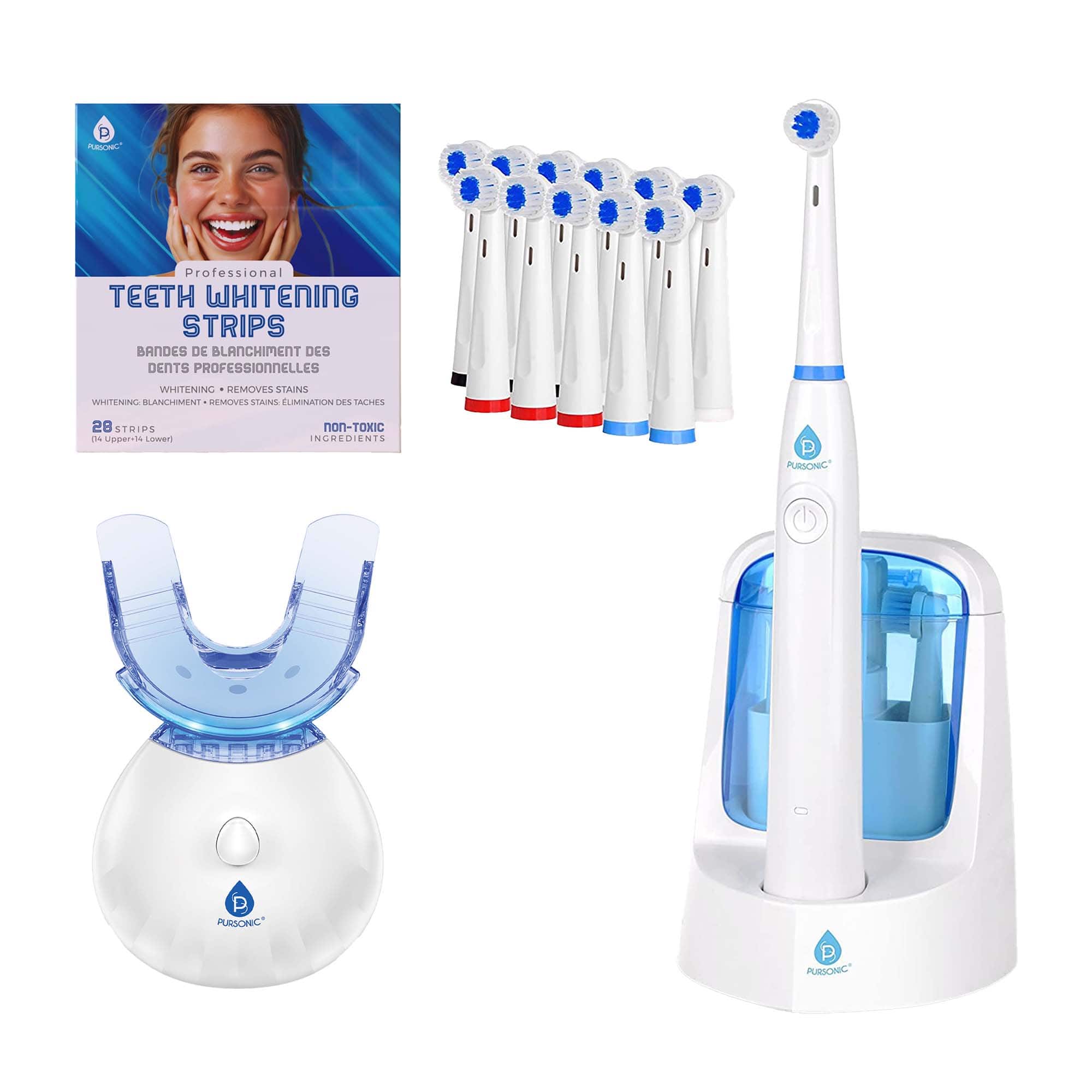 Pursonic - Advanced Smile Care Bundle – LED Whitening Kit, Whitening Strips, & Electric Toothbrush - White