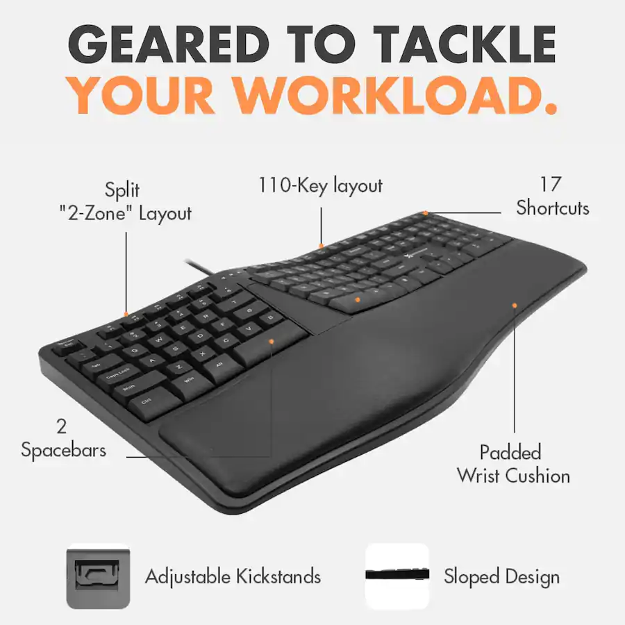 X9 Wired Ergonomic Keyboard with Cushioned Wrist Rest Type Comfortably ...