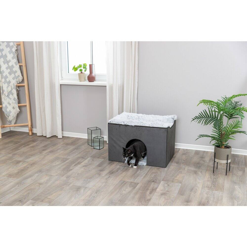 Alt View 2. TRIXIE - Harvey Velvety Indoor Condo, Foldable Hideaway, for Cats and Small Dogs, Gray - Gray.