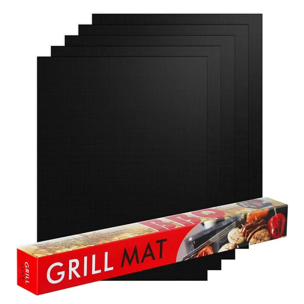 MOVSSOU - BBQ Grill Mat Set of 5 Baking Mats Resuable Non-Stick Electric Grill Gas Charcoal BBQ 15.75 x 13 inch - Black