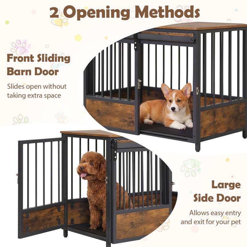 2 Opening Methods

Front Sliding Barn Door
Slides open without taking extra space

Large Side Door
Allows easy entry and exit for your pet